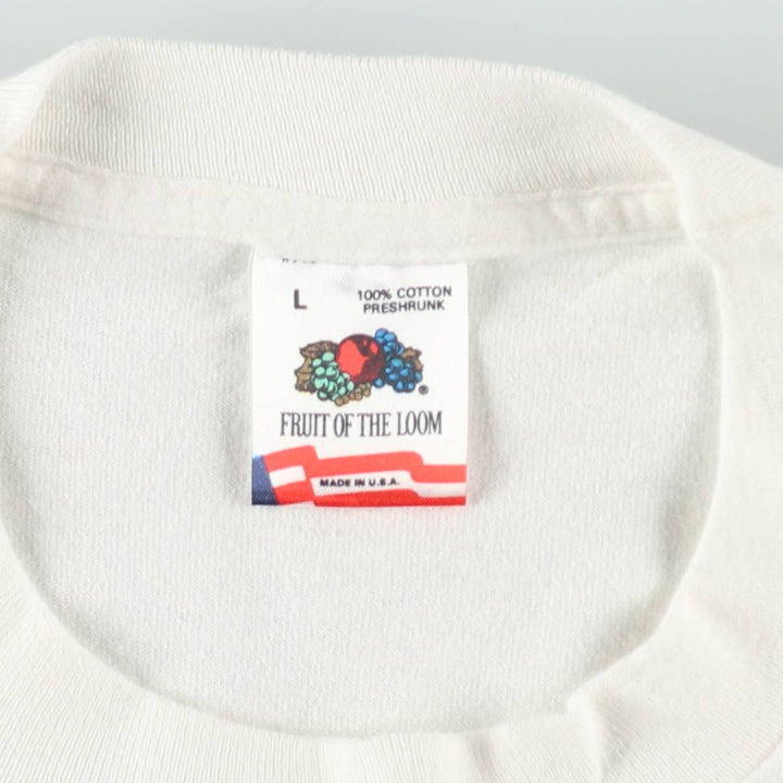 90'S Fruit of the Loom printed T-shirt, made in the USA, men's size L, vintage cotton white type Vintage Second Hand