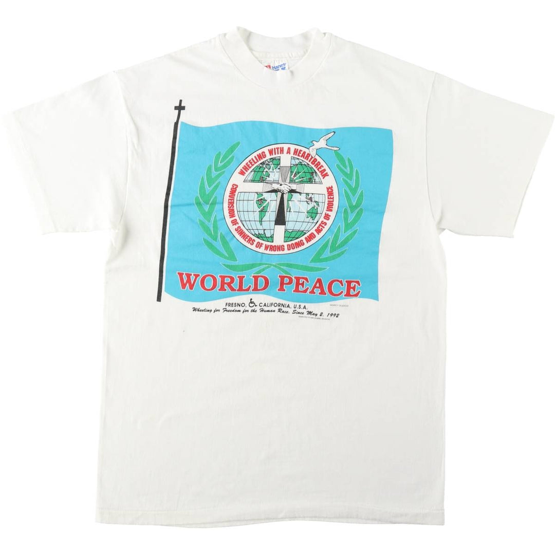 90'S Hanes BEEFY-T Message Print T-Shirt, Made in USA, Men's Size M (approx.), Vintage cotton white type Vintage Second Hand