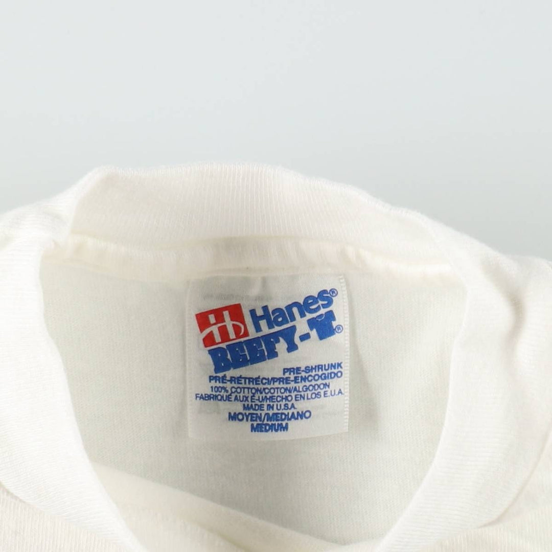 90'S Hanes BEEFY-T Message Print T-Shirt, Made in USA, Men's Size M (approx.), Vintage cotton white type Vintage Second Hand