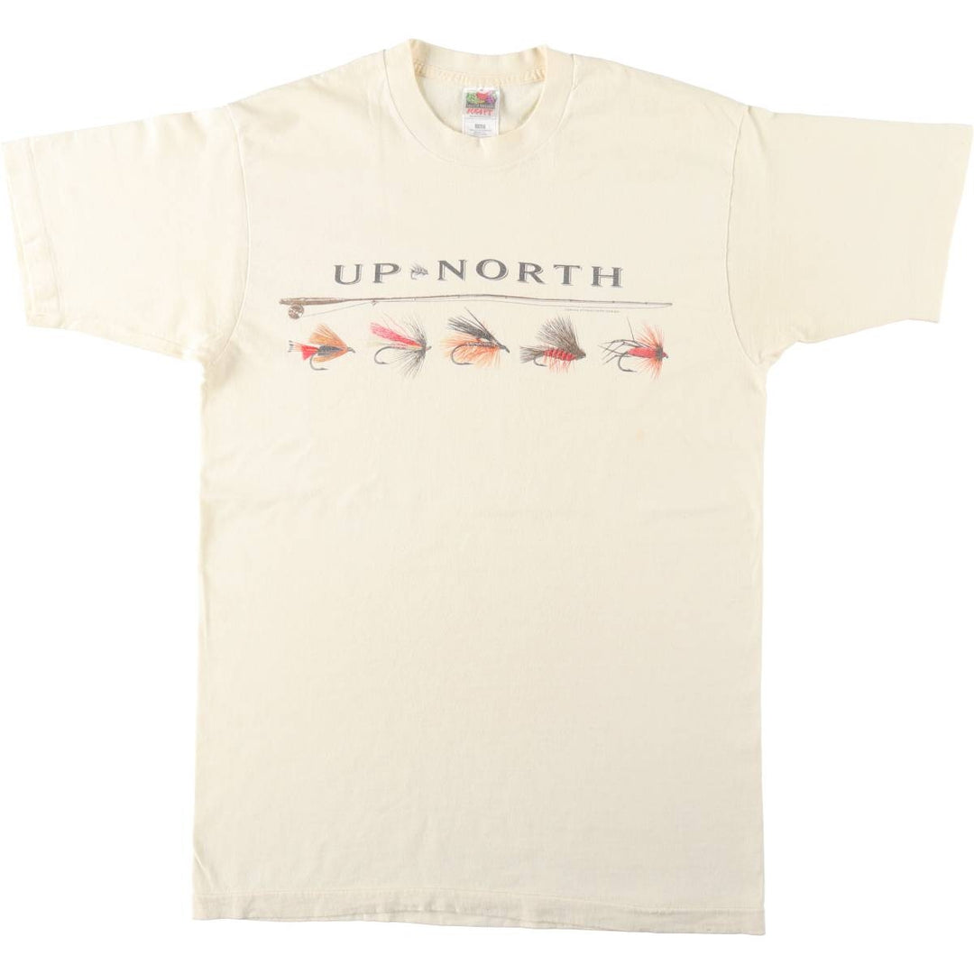 90'S Fruit of the Loom printed T-shirt, made in the USA, men's size L, vintage cotton pale white type Vintage Second Hand