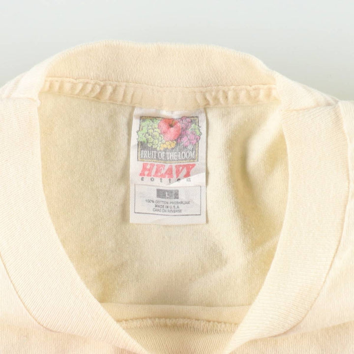 90'S Fruit of the Loom printed T-shirt, made in the USA, men's size L, vintage cotton pale white type Vintage Second Hand