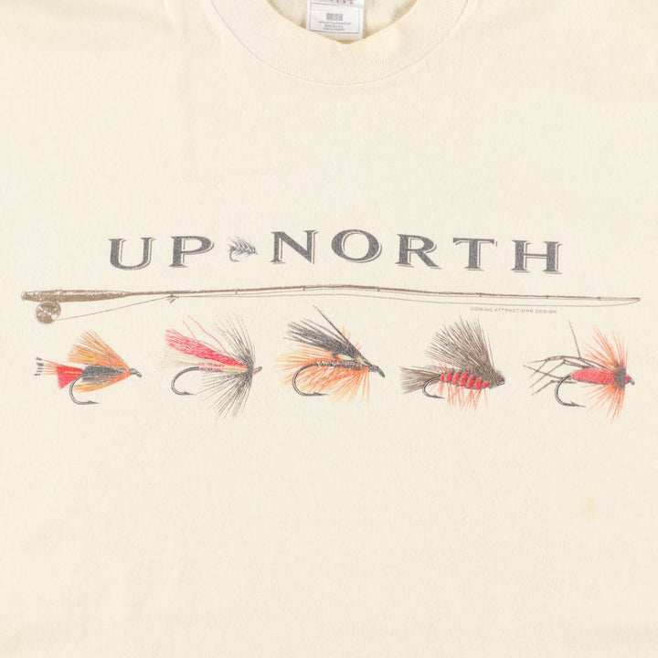 90'S Fruit of the Loom printed T-shirt, made in the USA, men's size L, vintage cotton pale white type Vintage Second Hand