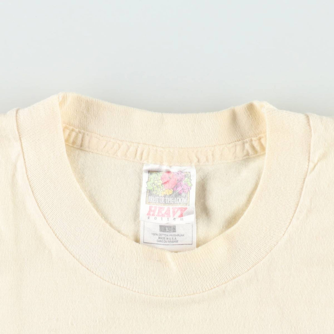 90'S Fruit of the Loom printed T-shirt, made in the USA, men's size L, vintage cotton pale white type Vintage Second Hand
