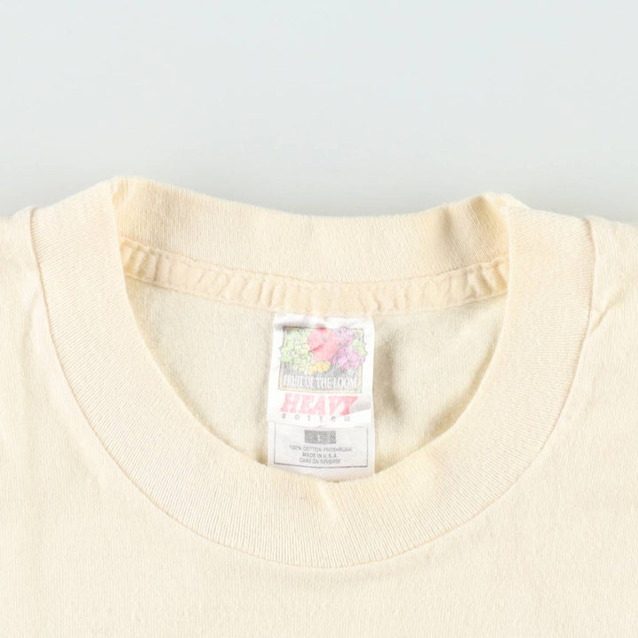 90'S Fruit of the Loom printed T-shirt, made in the USA, men's size L, vintage cotton pale white type Vintage Second Hand