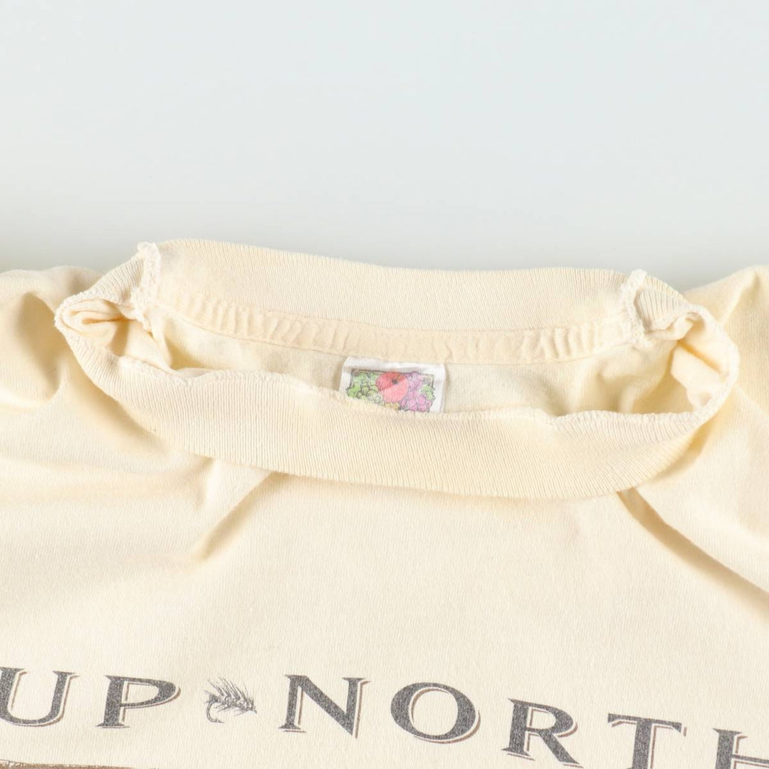 90'S Fruit of the Loom printed T-shirt, made in the USA, men's size L, vintage cotton pale white type Vintage Second Hand
