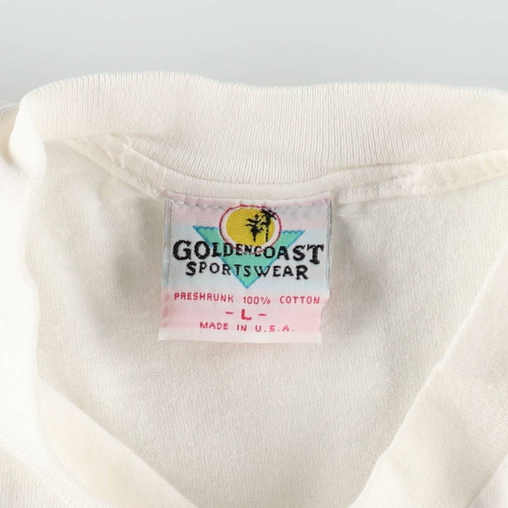 ~90'S GOLDEN COAST SPORTSWEAR Print T-Shirt, Made in USA, Men's Size L (Equivalent), Vintage cotton white type Vintage Second Hand