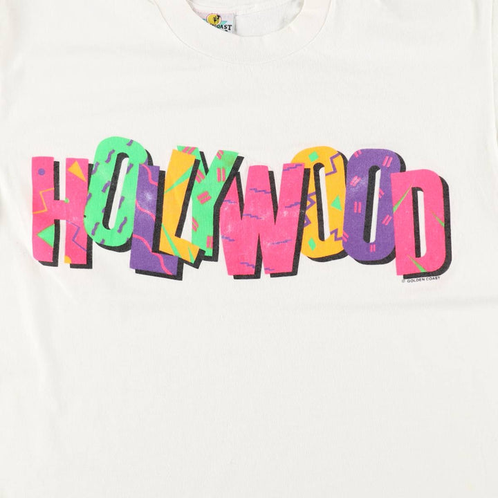 ~90'S GOLDEN COAST SPORTSWEAR Print T-Shirt, Made in USA, Men's Size L (Equivalent), Vintage cotton white type Vintage Second Hand
