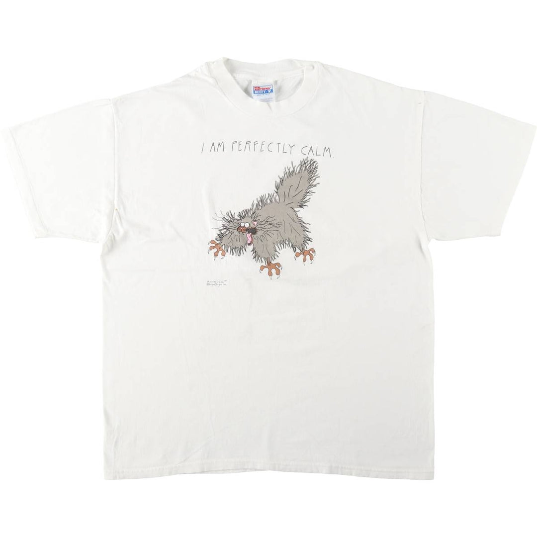 90s-00'S Hanes BEEFY-T Cat Pattern Message Print T-Shirt, Men's XL equivalent, Vintage cotton white type Vintage Second Hand
