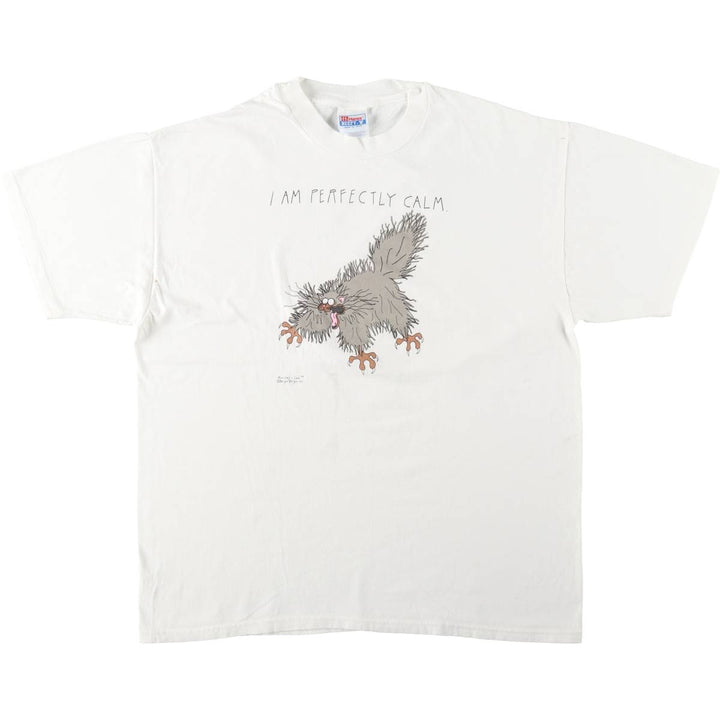90s-00'S Hanes BEEFY-T Cat Pattern Message Print T-Shirt, Men's XL equivalent, Vintage cotton white type Vintage Second Hand
