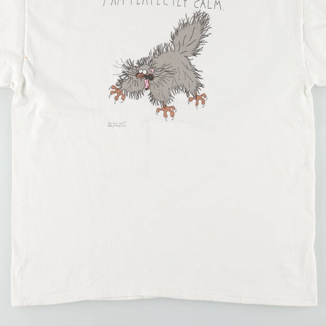 90s-00'S Hanes BEEFY-T Cat Pattern Message Print T-Shirt, Men's XL equivalent, Vintage cotton white type Vintage Second Hand