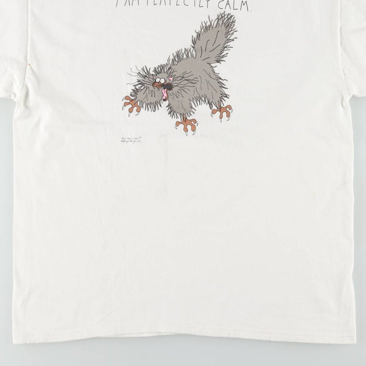 90s-00'S Hanes BEEFY-T Cat Pattern Message Print T-Shirt, Men's XL equivalent, Vintage cotton white type Vintage Second Hand