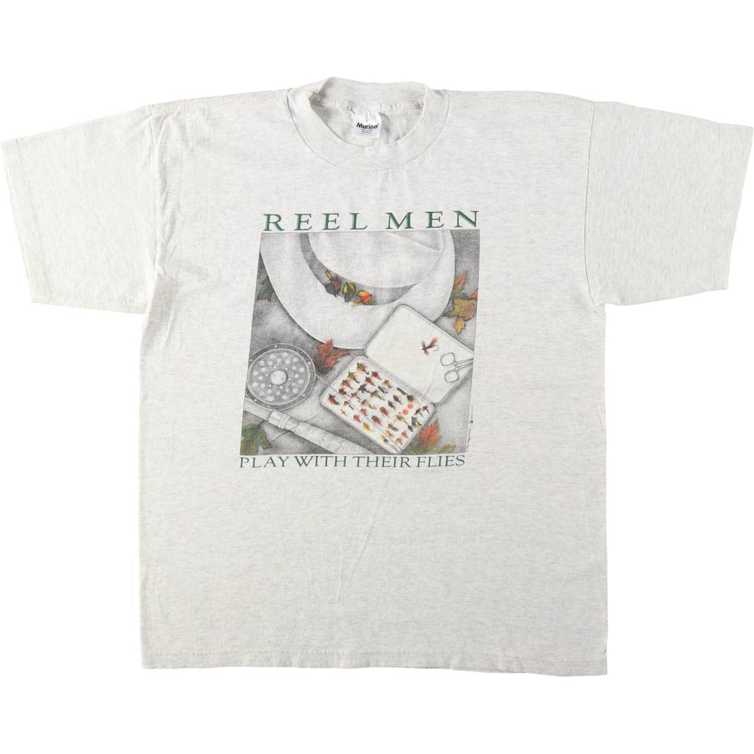 90'S Murina Peggy Murray REEL MEN Art T-shirt, Made in USA, Men's Size L (approx.), Vintage cotton gray type Vintage Second Hand