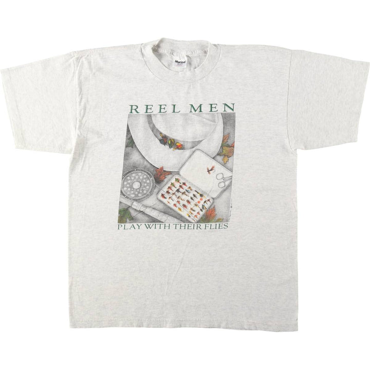 90'S Murina Peggy Murray REEL MEN Art T-shirt, Made in USA, Men's Size L (approx.), Vintage cotton gray type Vintage Second Hand
