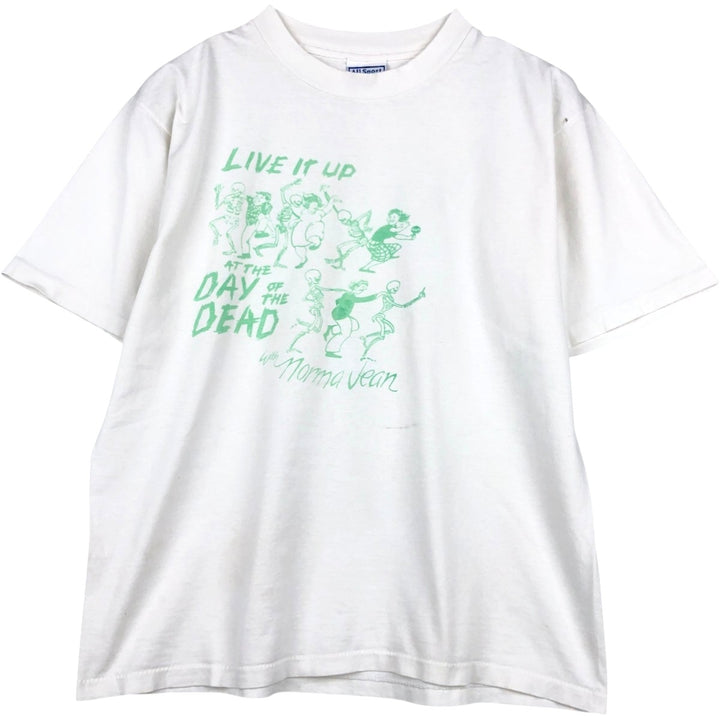 90'S All Sport PRO WEIGHT Skull Pattern Print T-Shirt, Made in USA, Men's Size L (Equivalent), Vintage cotton white type Vintage Second Hand
