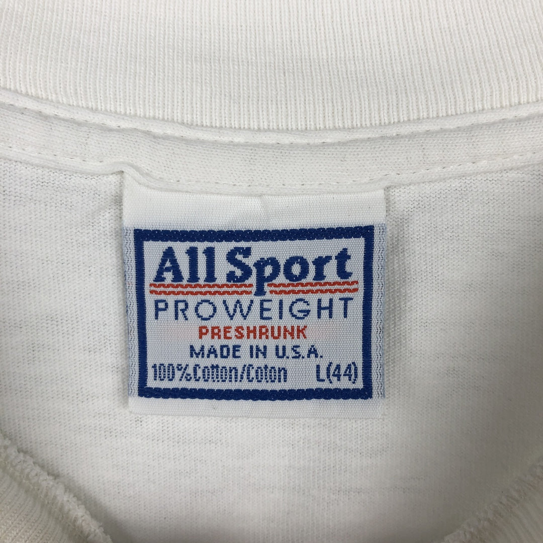 90'S All Sport PRO WEIGHT Skull Pattern Print T-Shirt, Made in USA, Men's Size L (Equivalent), Vintage cotton white type Vintage Second Hand