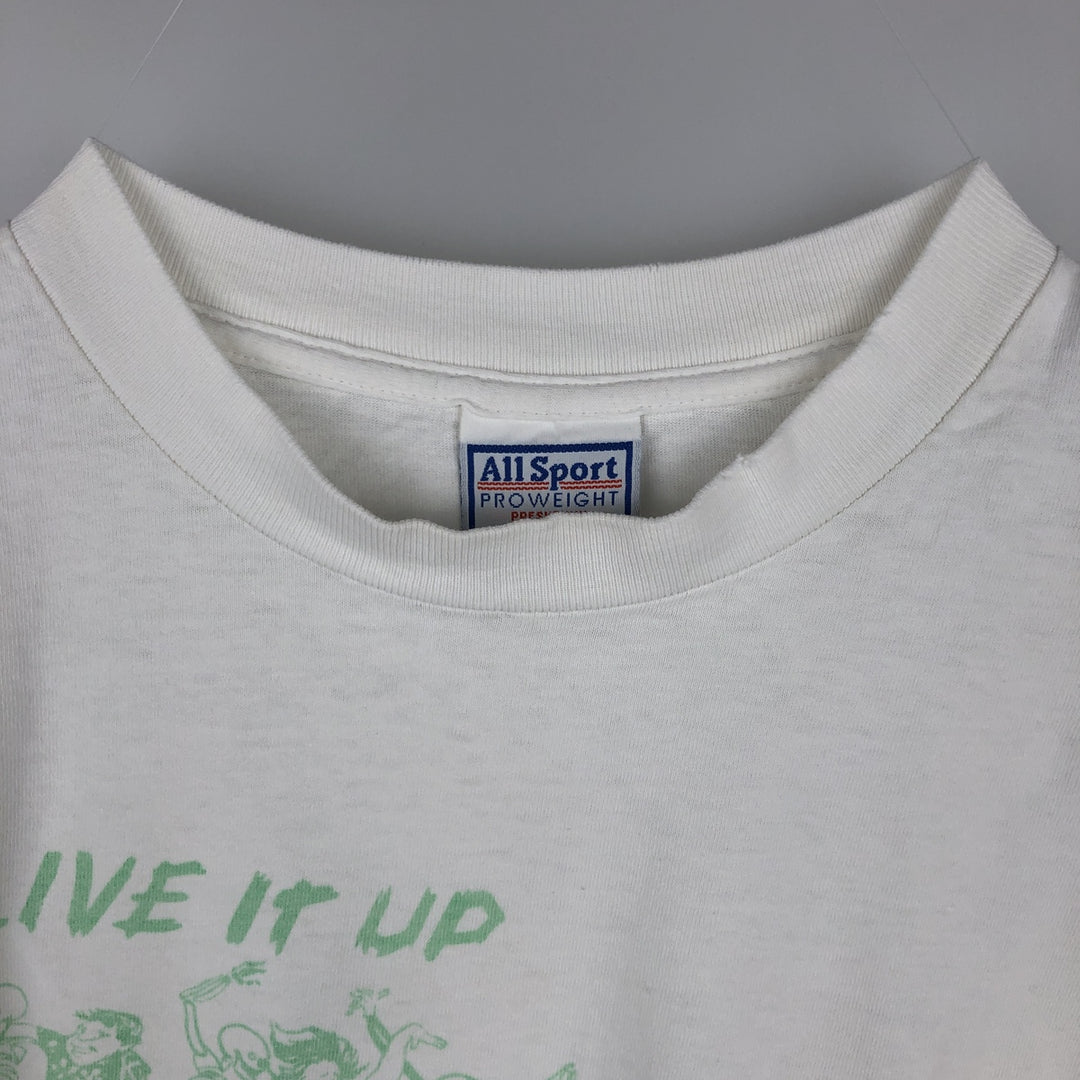 90'S All Sport PRO WEIGHT Skull Pattern Print T-Shirt, Made in USA, Men's Size L (Equivalent), Vintage cotton white type Vintage Second Hand