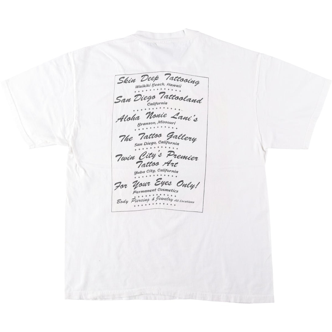 90s-00'S Hanes BEEFY-T SKIN DEEP TATTOOING Japanese Pattern Erotic T-shirt Advertising T-shirt Men's L equivalent cotton white type Vintage Second Hand