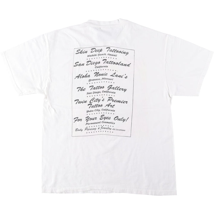 90s-00'S Hanes BEEFY-T SKIN DEEP TATTOOING Japanese Pattern Erotic T-shirt Advertising T-shirt Men's L equivalent cotton white type Vintage Second Hand
