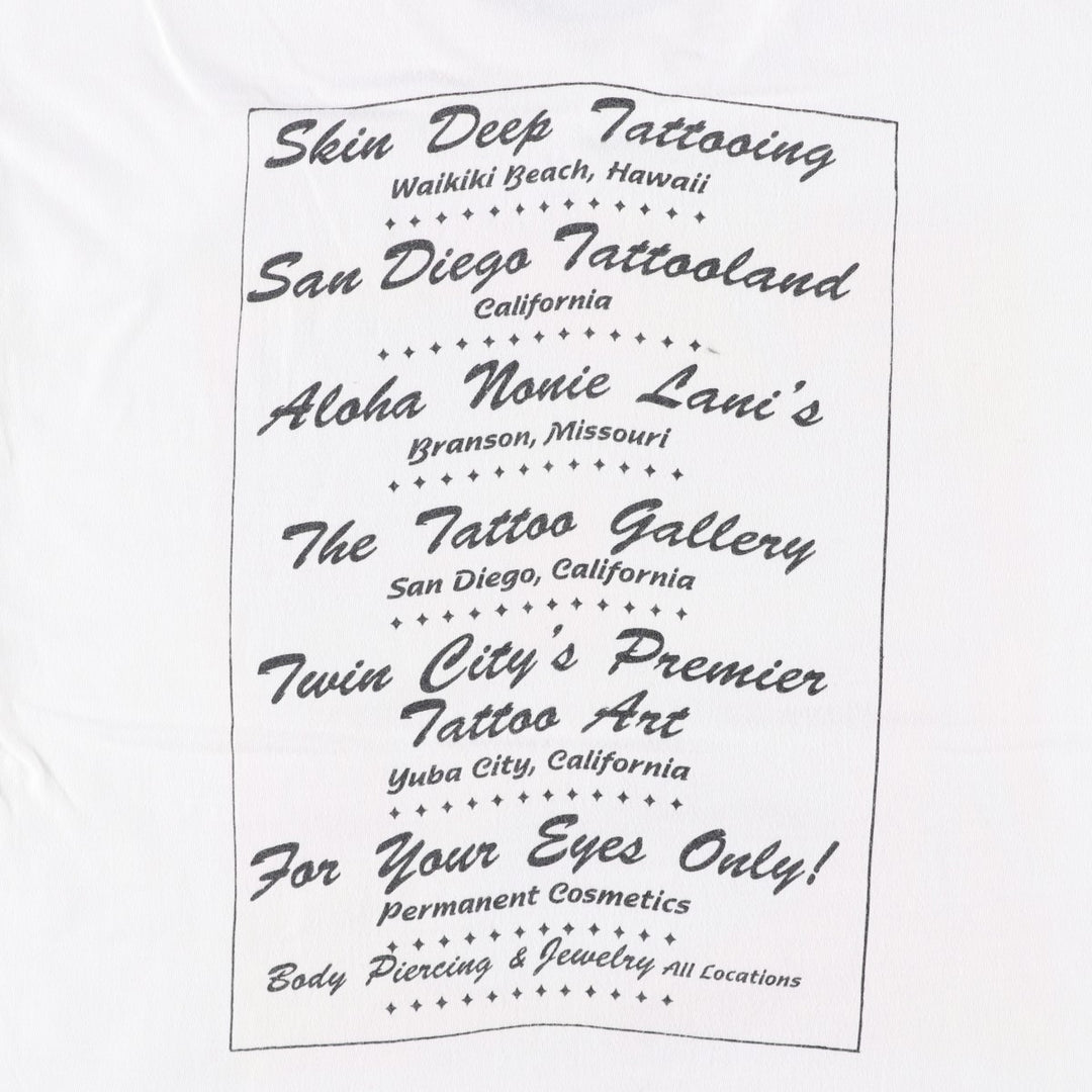 90s-00'S Hanes BEEFY-T SKIN DEEP TATTOOING Japanese Pattern Erotic T-shirt Advertising T-shirt Men's L equivalent cotton white type Vintage Second Hand