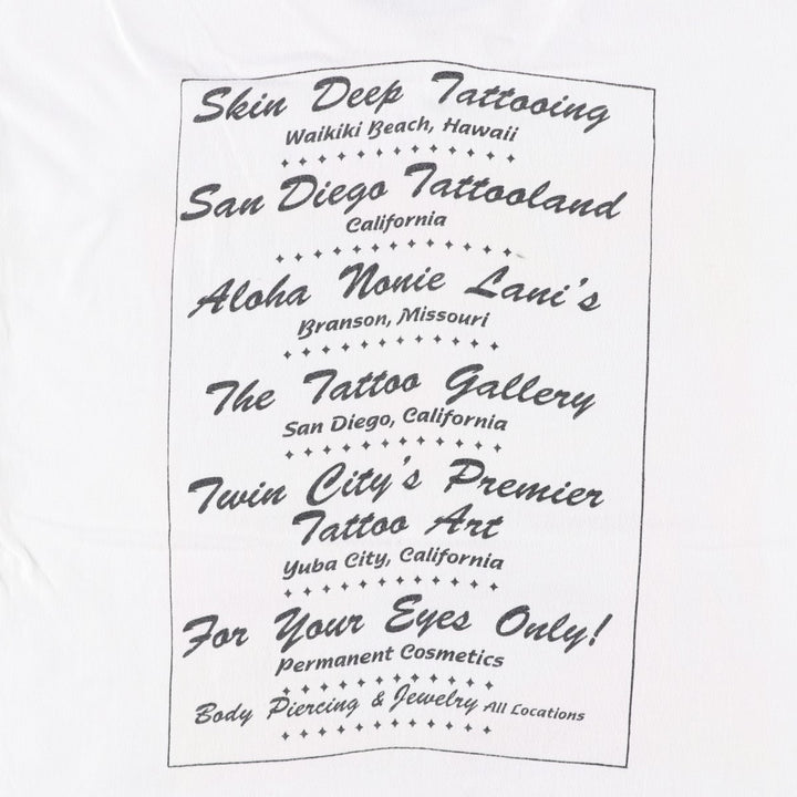 90s-00'S Hanes BEEFY-T SKIN DEEP TATTOOING Japanese Pattern Erotic T-shirt Advertising T-shirt Men's L equivalent cotton white type Vintage Second Hand