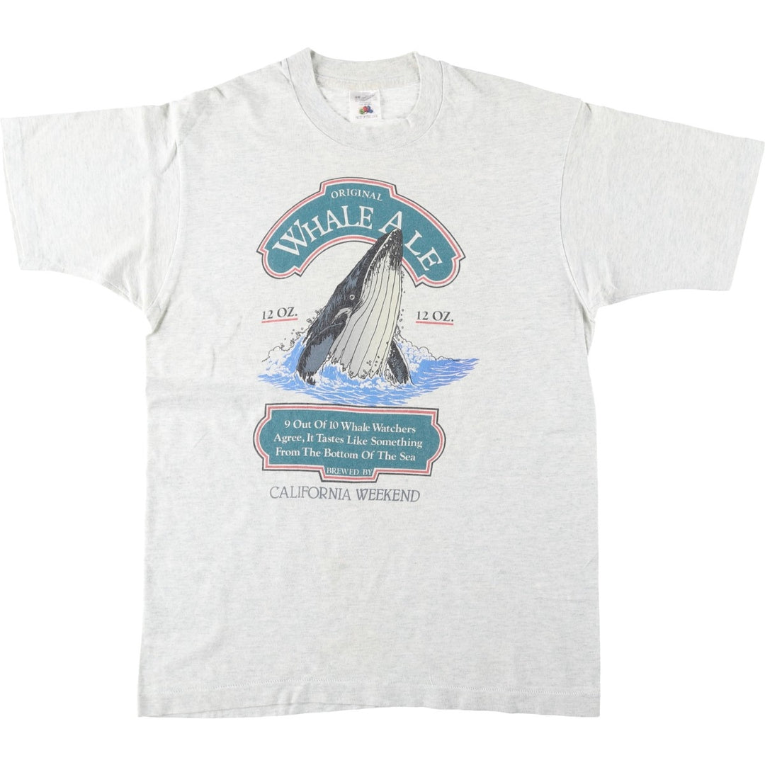 90'S Fruit of the Loom Print T-Shirt, Made in Canada, Men's Size M (approx.), Vintage cotton gray type Vintage Second Hand
