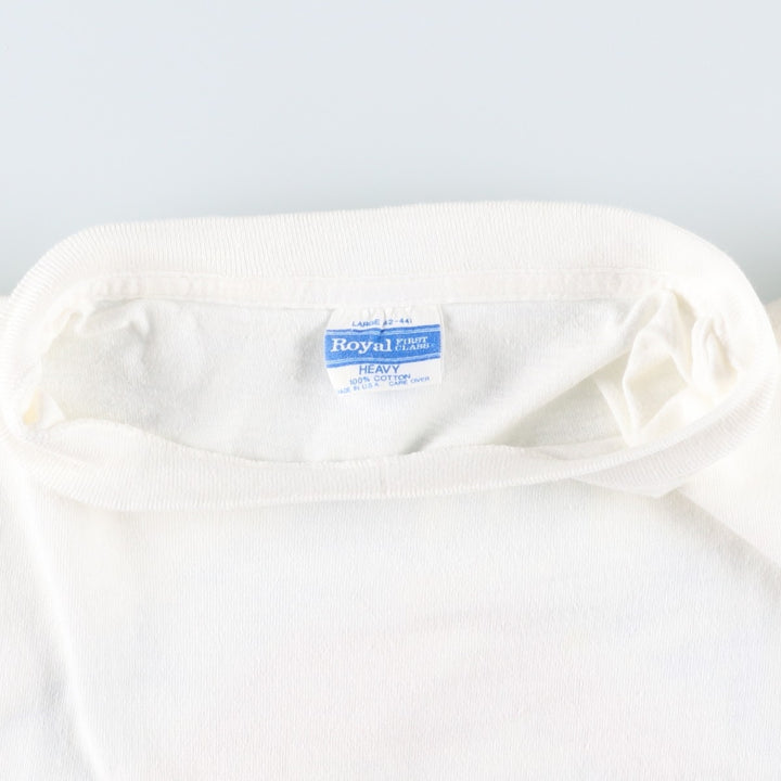 80s-90'S Royal FIRST CLASS MONTEGO BAY Seafood Co. parody advertising T-shirt, made in USA, men's size L equivalent. cotton white type Vintage Second Hand