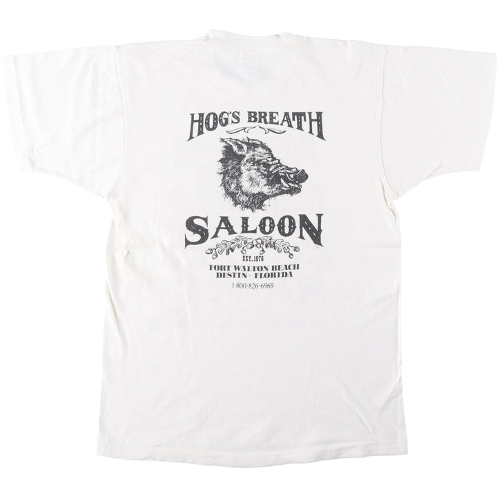 90'S Fruit of the Loom HOG'S BREATH SALOON Advertising T-Shirt, Made in USA, Men's Size L (approx.), Vintage cotton white type Vintage Second Hand