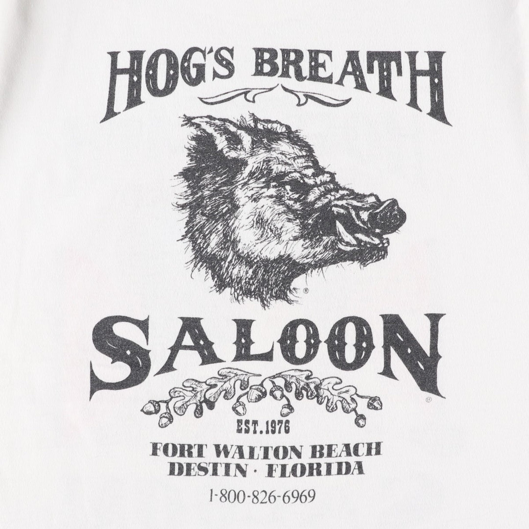 90'S Fruit of the Loom HOG'S BREATH SALOON Advertising T-Shirt, Made in USA, Men's Size L (approx.), Vintage cotton white type Vintage Second Hand