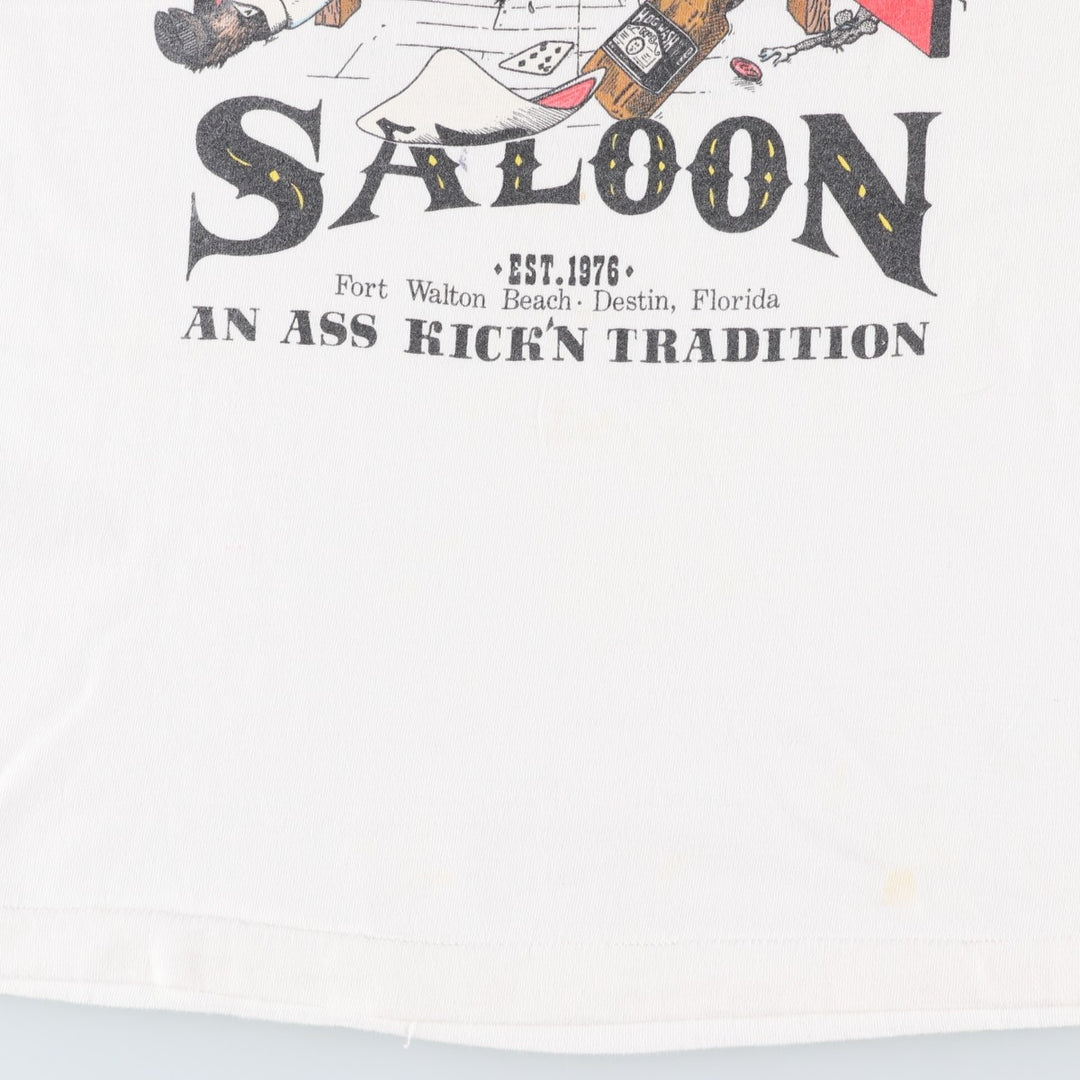 90'S Fruit of the Loom HOG'S BREATH SALOON Advertising T-Shirt, Made in USA, Men's Size L (approx.), Vintage cotton white type Vintage Second Hand