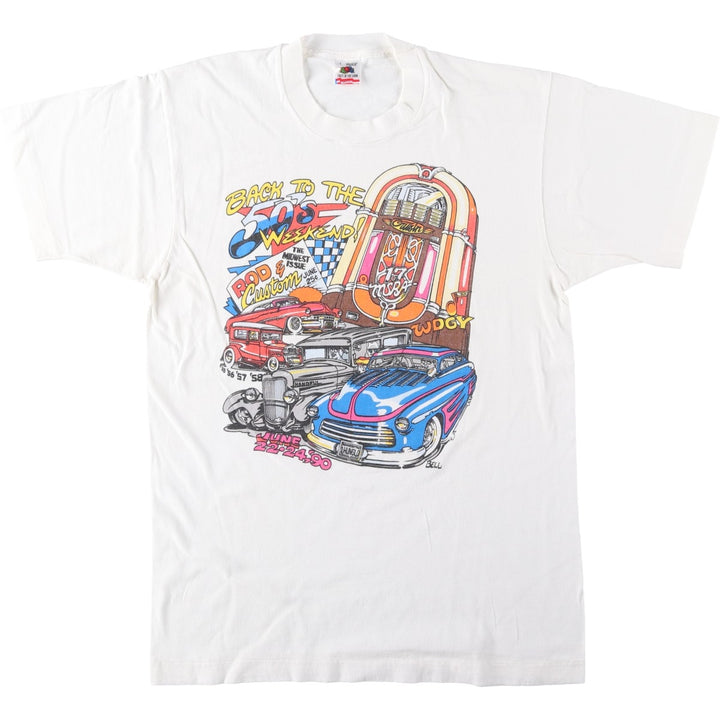 90'S Fruit of the Loom printed T-shirt, made in the USA, men's size L, vintage cotton white type Vintage Second Hand