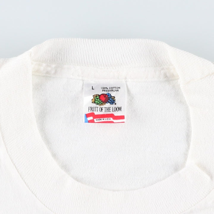 90'S Fruit of the Loom printed T-shirt, made in the USA, men's size L, vintage cotton white type Vintage Second Hand