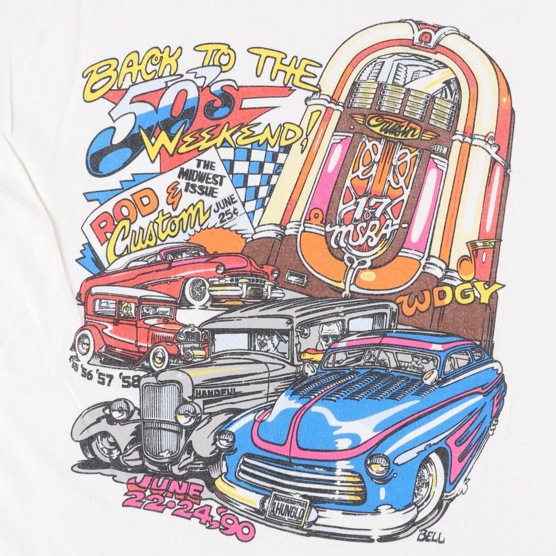 90'S Fruit of the Loom printed T-shirt, made in the USA, men's size L, vintage cotton white type Vintage Second Hand