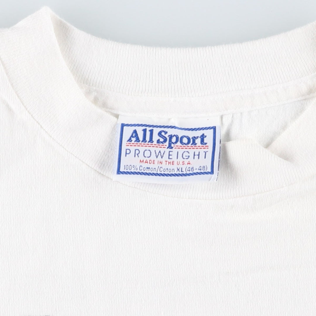 90'S All Sport KANSAS CITY DRUMWORKS Advertising T-Shirt, Made in USA, Men's XL equivalent, Vintage cotton white type Vintage Second Hand