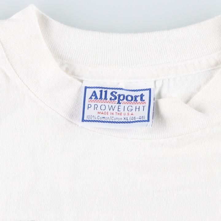 90'S All Sport KANSAS CITY DRUMWORKS Advertising T-Shirt, Made in USA, Men's XL equivalent, Vintage cotton white type Vintage Second Hand