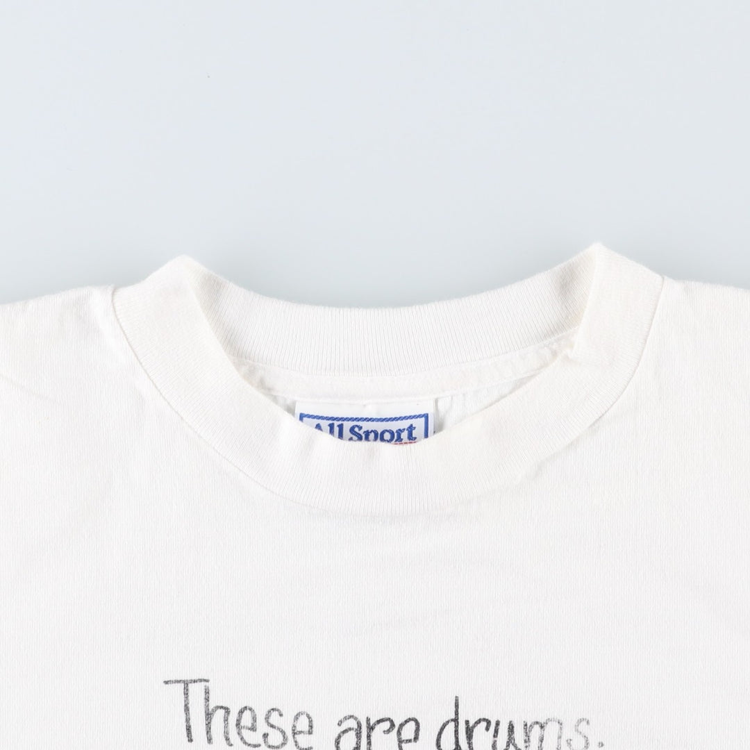 90'S All Sport KANSAS CITY DRUMWORKS Advertising T-Shirt, Made in USA, Men's XL equivalent, Vintage cotton white type Vintage Second Hand