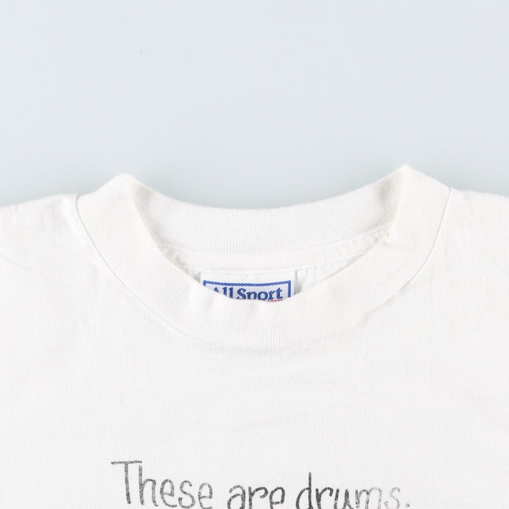 90'S All Sport KANSAS CITY DRUMWORKS Advertising T-Shirt, Made in USA, Men's XL equivalent, Vintage cotton white type Vintage Second Hand