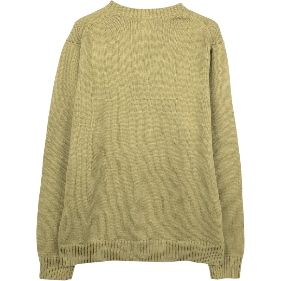 90s-00'S Vintage LLBean V-neck cotton knit sweater, size L, men's cotton Khaki type sage green Vintage Second Hand