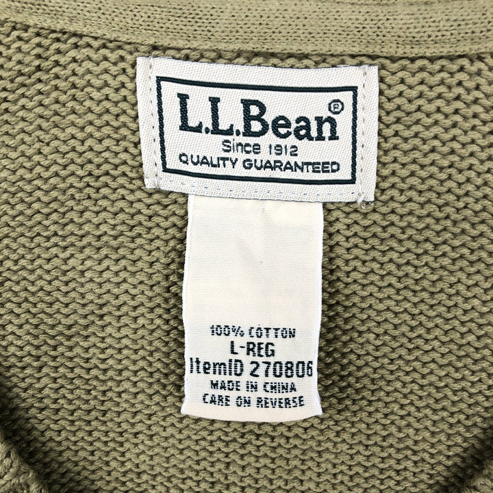 90s-00'S Vintage LLBean V-neck cotton knit sweater, size L, men's cotton Khaki type sage green Vintage Second Hand