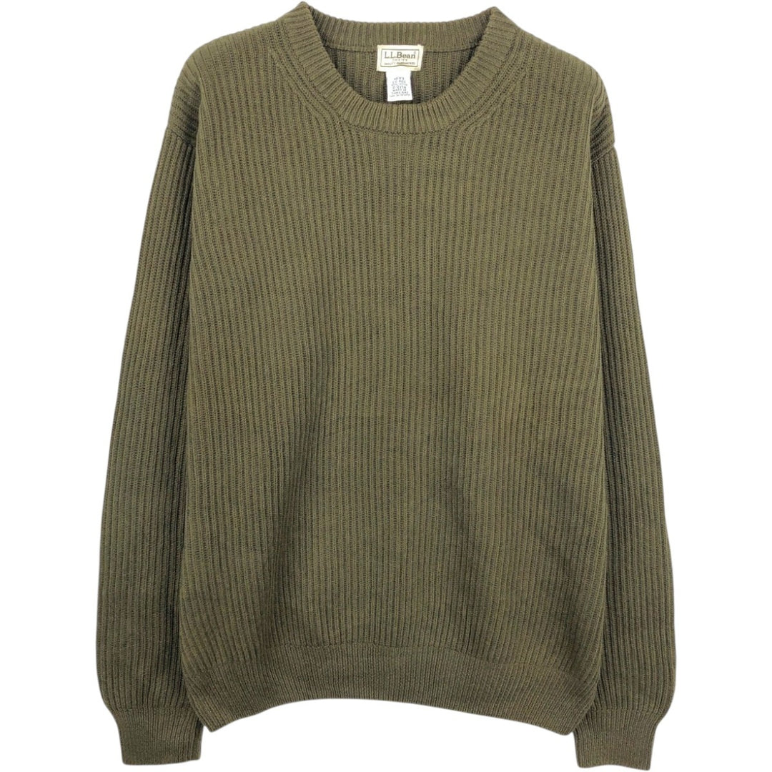 90s-00'S LLBean ribbed cotton knit sweater, men's size L, vintage cotton Khaki type Vintage Second Hand