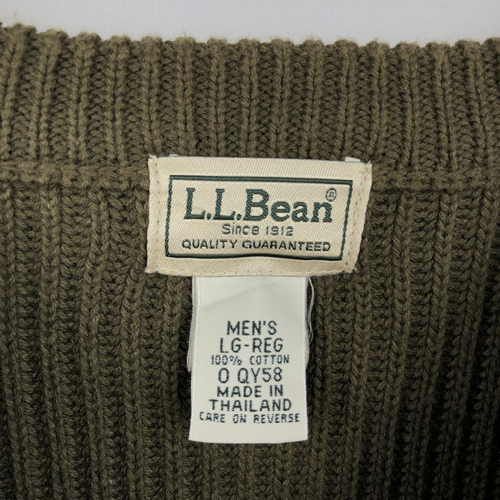 90s-00'S LLBean ribbed cotton knit sweater, men's size L, vintage cotton Khaki type Vintage Second Hand