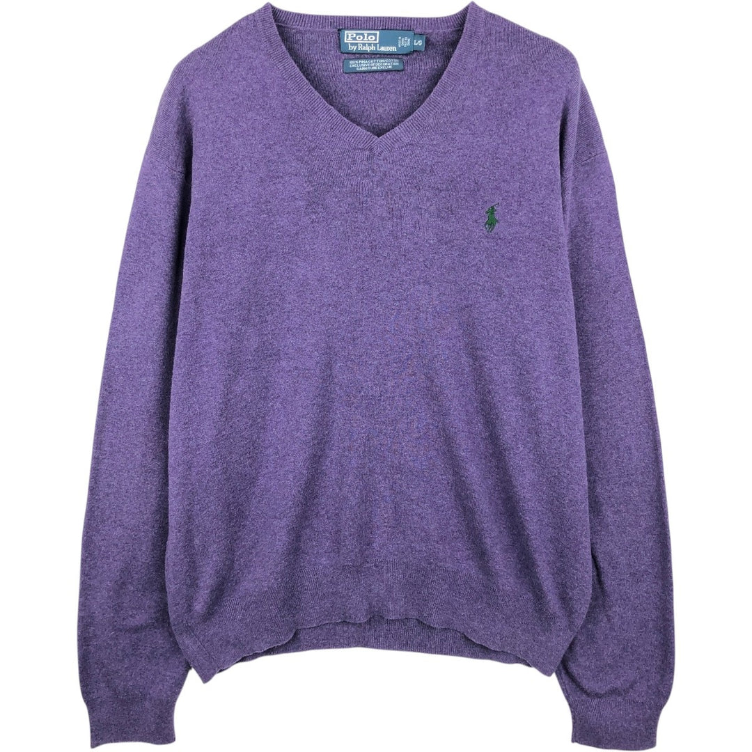 Ralph Lauren POLO by Ralph Lauren V-neck Pima cotton knit sweater, men's size L Pima Cotton purple type Vintage Second Hand