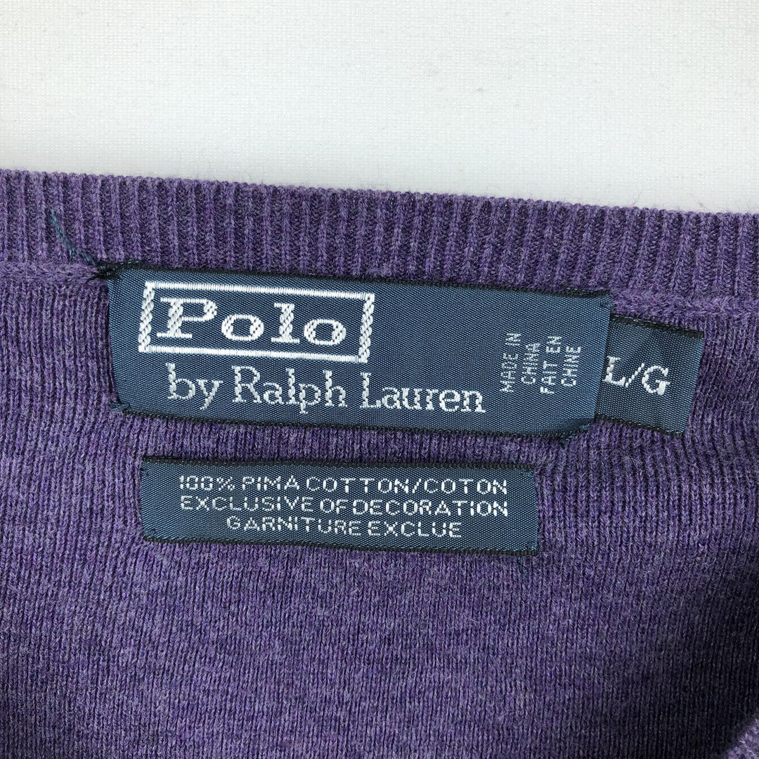 Ralph Lauren POLO by Ralph Lauren V-neck Pima cotton knit sweater, men's size L Pima Cotton purple type Vintage Second Hand