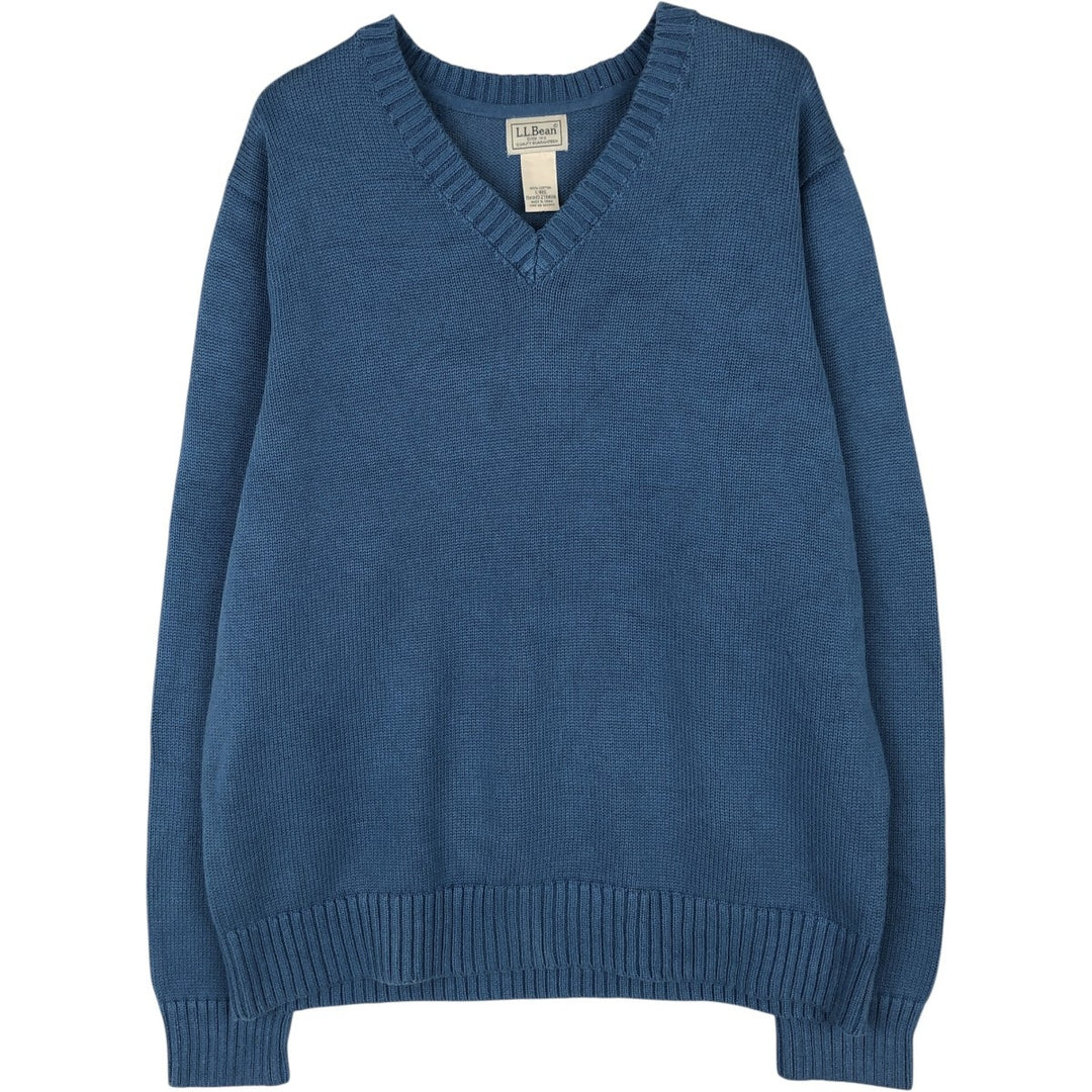 90s-00'S Vintage LLBean V-neck cotton knit sweater, size L, men's cotton Blue type light blue Vintage Second Hand