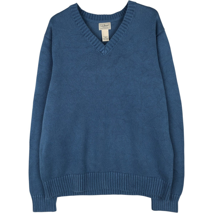 90s-00'S Vintage LLBean V-neck cotton knit sweater, size L, men's cotton Blue type light blue Vintage Second Hand