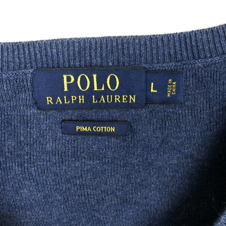 Ralph Lauren POLO RALPH LAUREN V-neck Pima cotton knit sweater, men's size L Pima Cotton blue type Vintage Second Hand