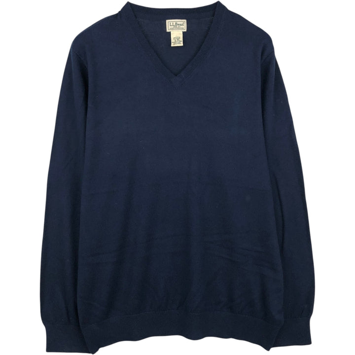 90s-00'S L.L.Bean V-neck cotton knit sweater, men's size XL equivalent, vintage. cotton navy blue type Vintage Second Hand