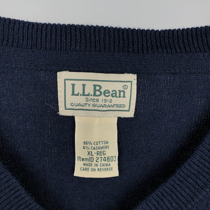 90s-00'S L.L.Bean V-neck cotton knit sweater, men's size XL equivalent, vintage. cotton navy blue type Vintage Second Hand