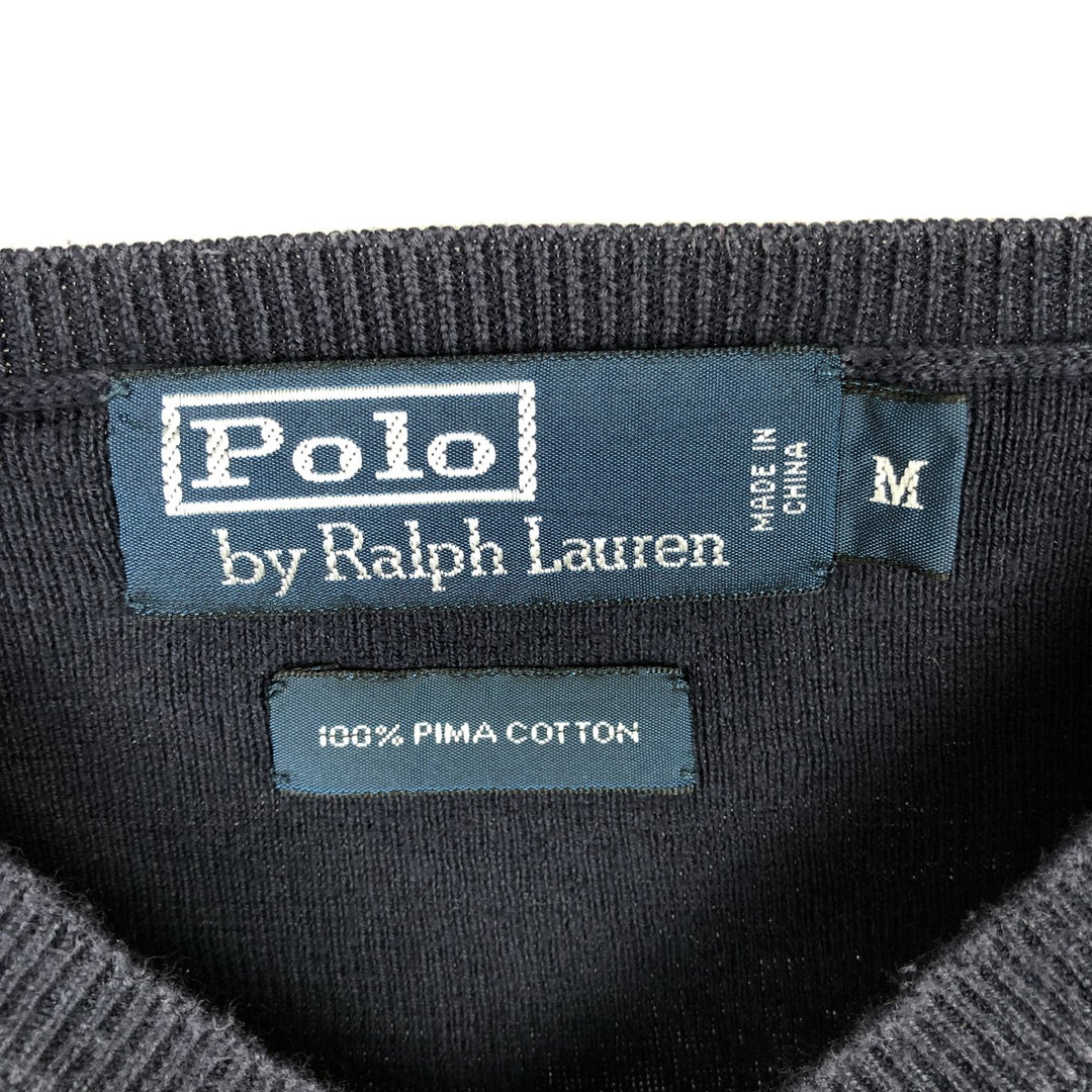 Ralph Lauren POLO by Ralph Lauren V-neck Pima cotton knit sweater, men's size M Pima Cotton navy blue type Vintage Second Hand