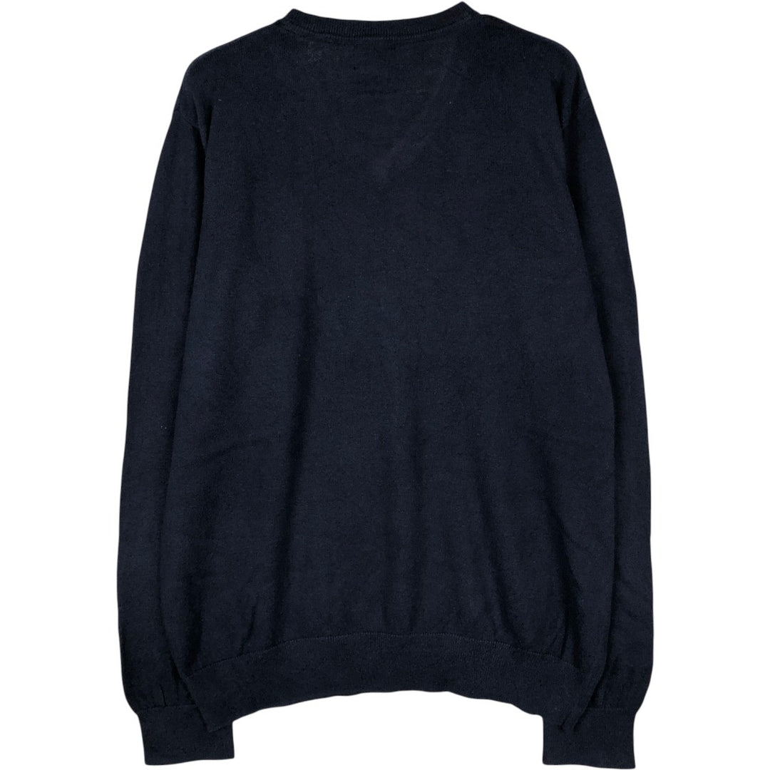 90s-00'S L.L.Bean V-neck cashmere blend cotton knit sweater, men's size L equivalent, vintage. cotton navy blue type Vintage Second Hand
