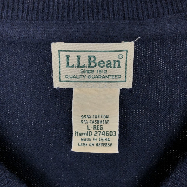 90s-00'S L.L.Bean V-neck cashmere blend cotton knit sweater, men's size L equivalent, vintage. cotton navy blue type Vintage Second Hand